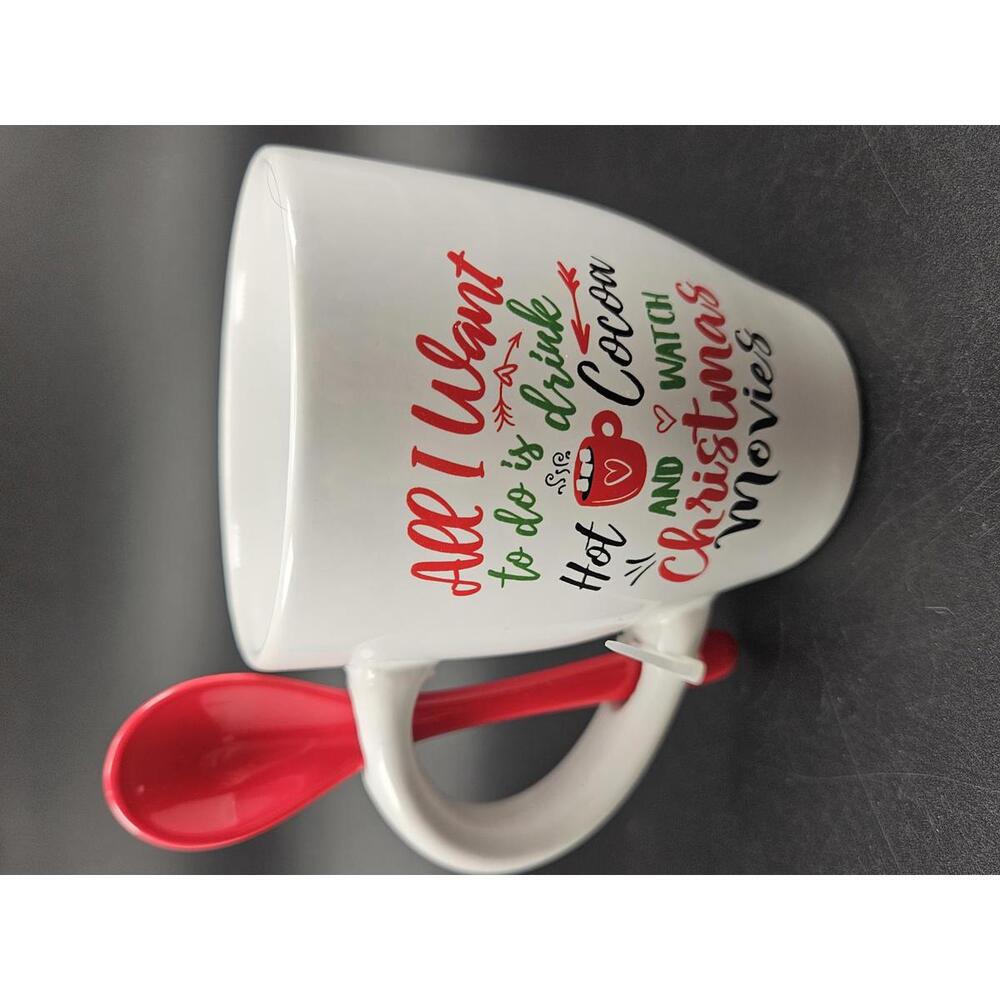 Christmas Hot Cocoa Movie Mug Set Red Spoon 10 Oz Ceramic 4 In